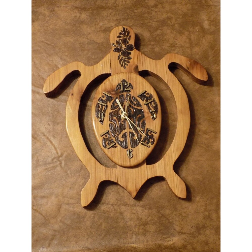 Handmade Turtle Carved Wooden Wall Clock Decor
